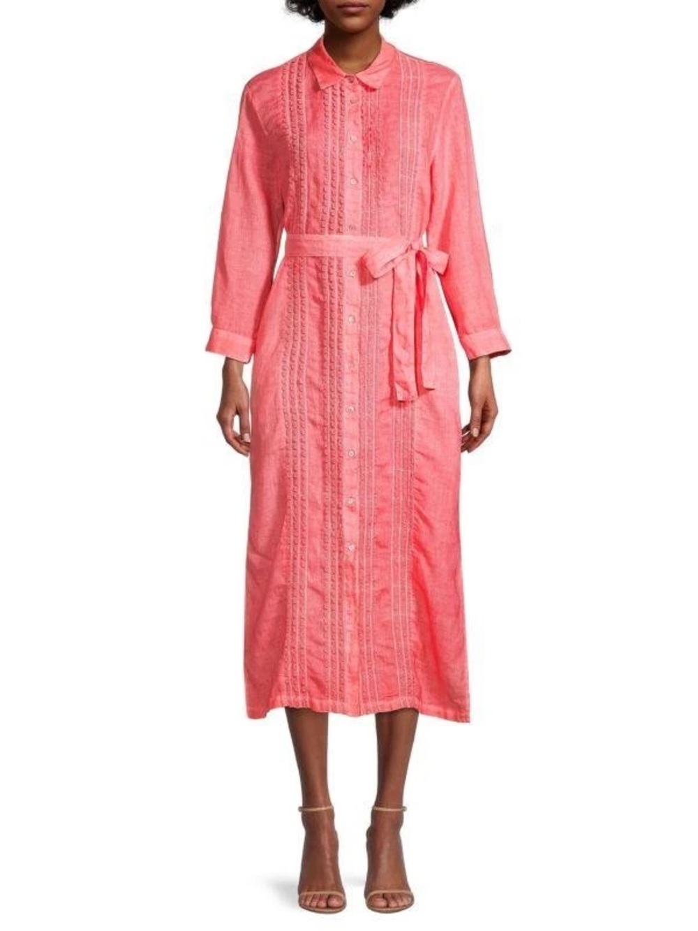 NWT 120% Lino Scallop Trimmed Linen Midi Shirt Dress Sz 38